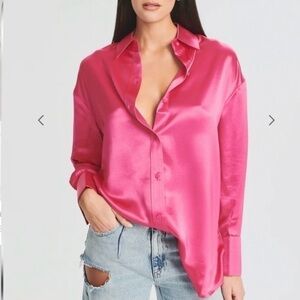 Target Women's Hot Pink Satin Button-Down Shirt